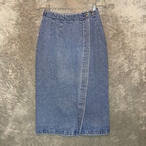 Womens 90s Denim Wrap Midi Skirt XS* Cottagecore Prairie Country Cowgirl Modest
